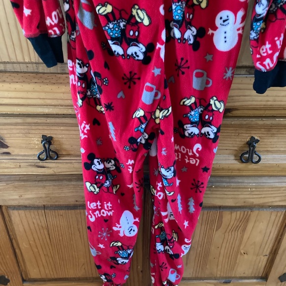 Women Mickey Minnie Mouse red Let it Snow footed one piece pajamas size S - Picture 7 of 8